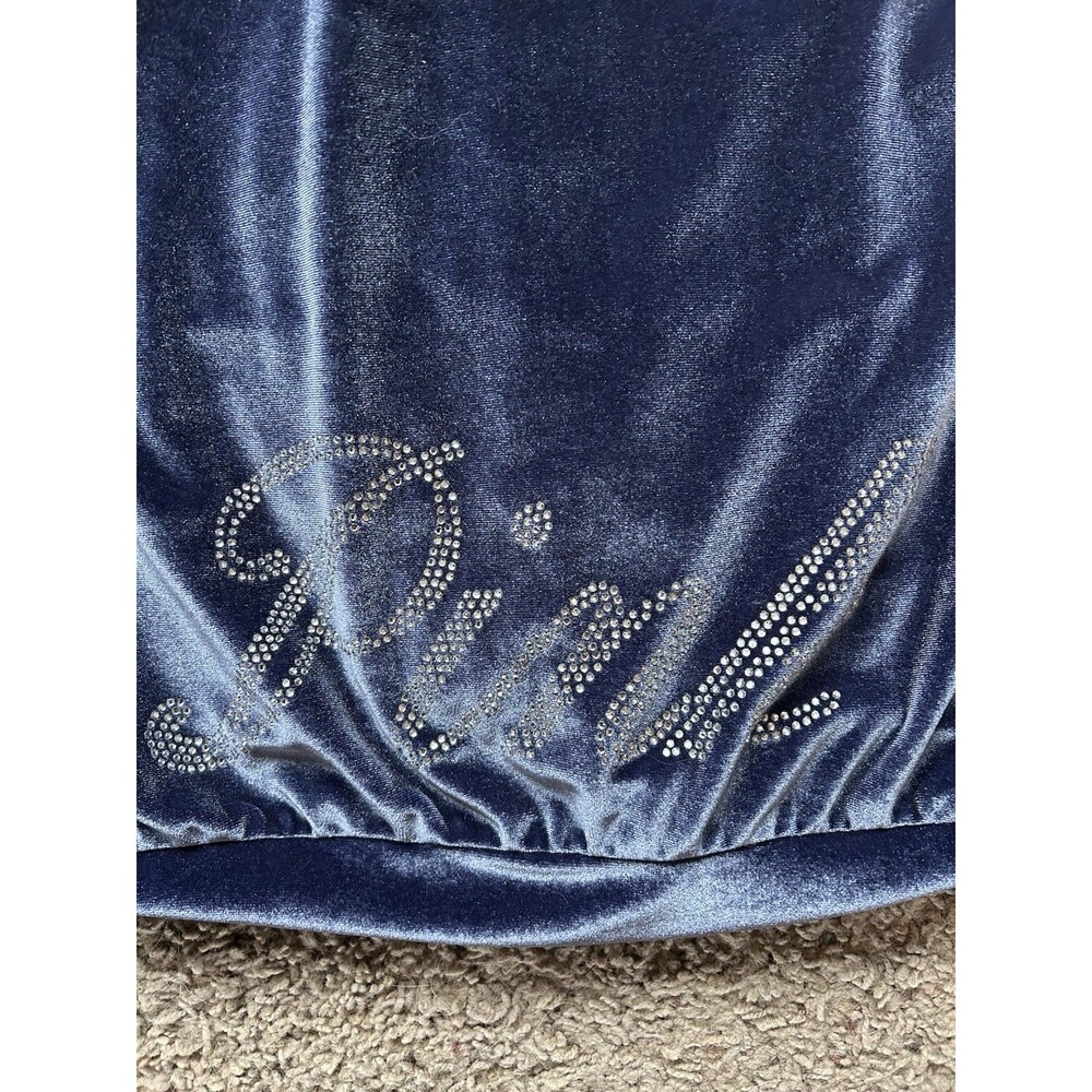 PINK Victoria's Secret Velour Cropped Hoodie Blue Velvet Y2K Rhinestone Small - Picture 10 of 13
